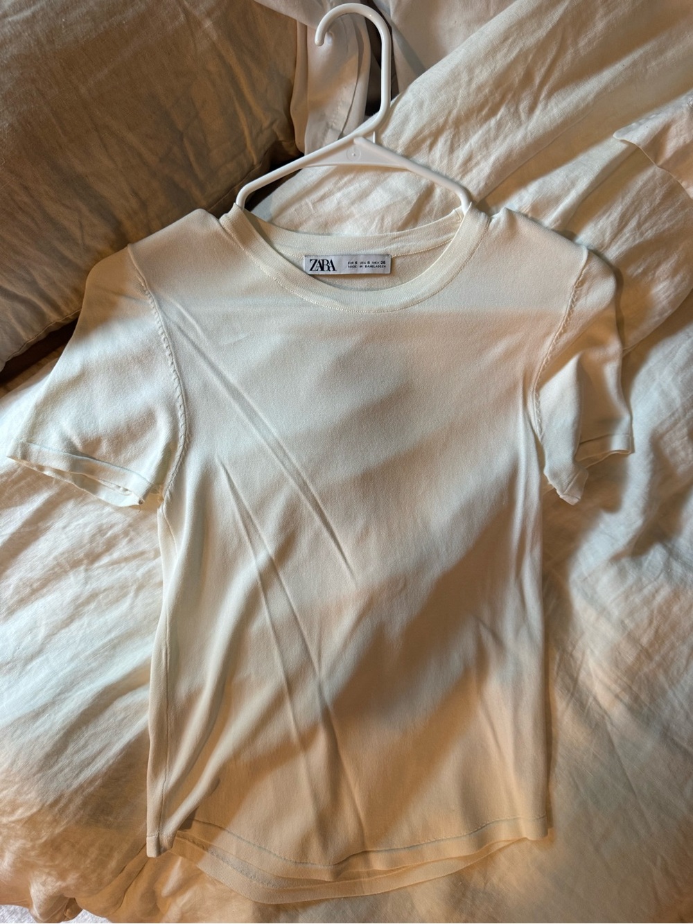 Zara Cream Short Sleeve Crewneck Tee - Lightweight Knit